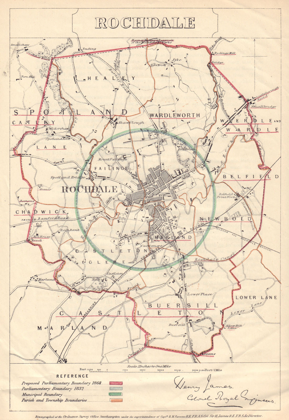 Rochdale, Manchester. JAMES. PARLIAMENTARY BOUNDARY COMMISSION 1868 old map